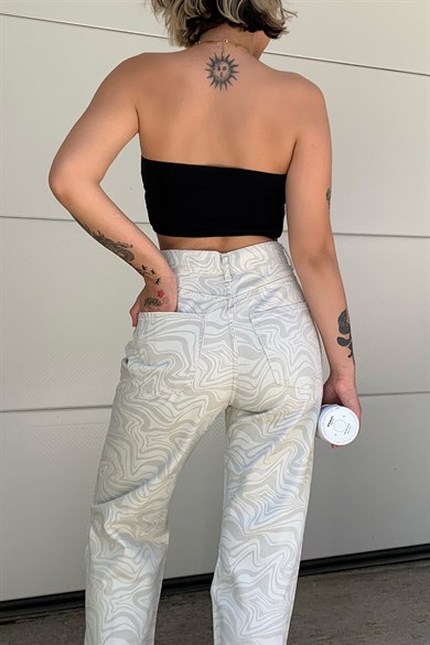 White and Cream Patterned Pantolon